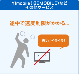 Y!mobile（旧EMOBILE）などその他サービス:途中で速度制限がかかる...